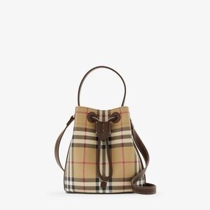 Burberry Tan Plaid Mini Bucket Bag